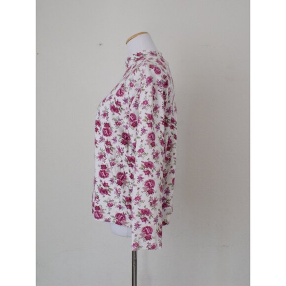 Vintage 90s Floral‎ Turtle Neck Cotton shirt | size M - Picture 2 of 10